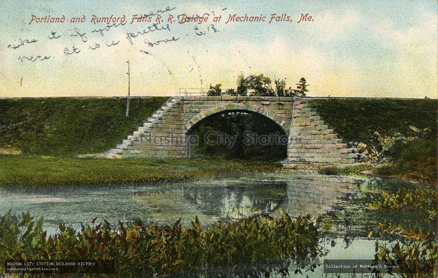 Postcard: Portland & Rumford Falls Railroad Bridge at Mechanic Falls, Maine